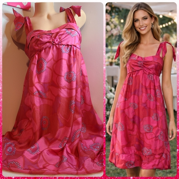 Marc Jacobs Dresses & Skirts - Marc Jacobs 100% Silk Paradise Pink Floral Bubble Hem Dress Size 12